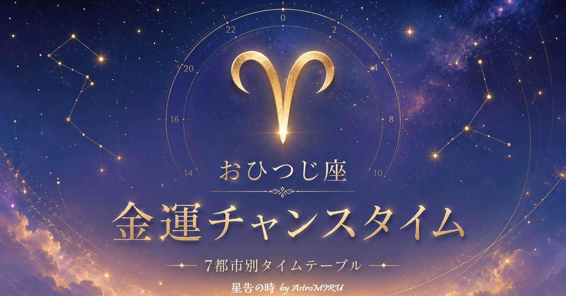 牡羊座の金運チャンスタイムを表す星空と金色の光のイメージ