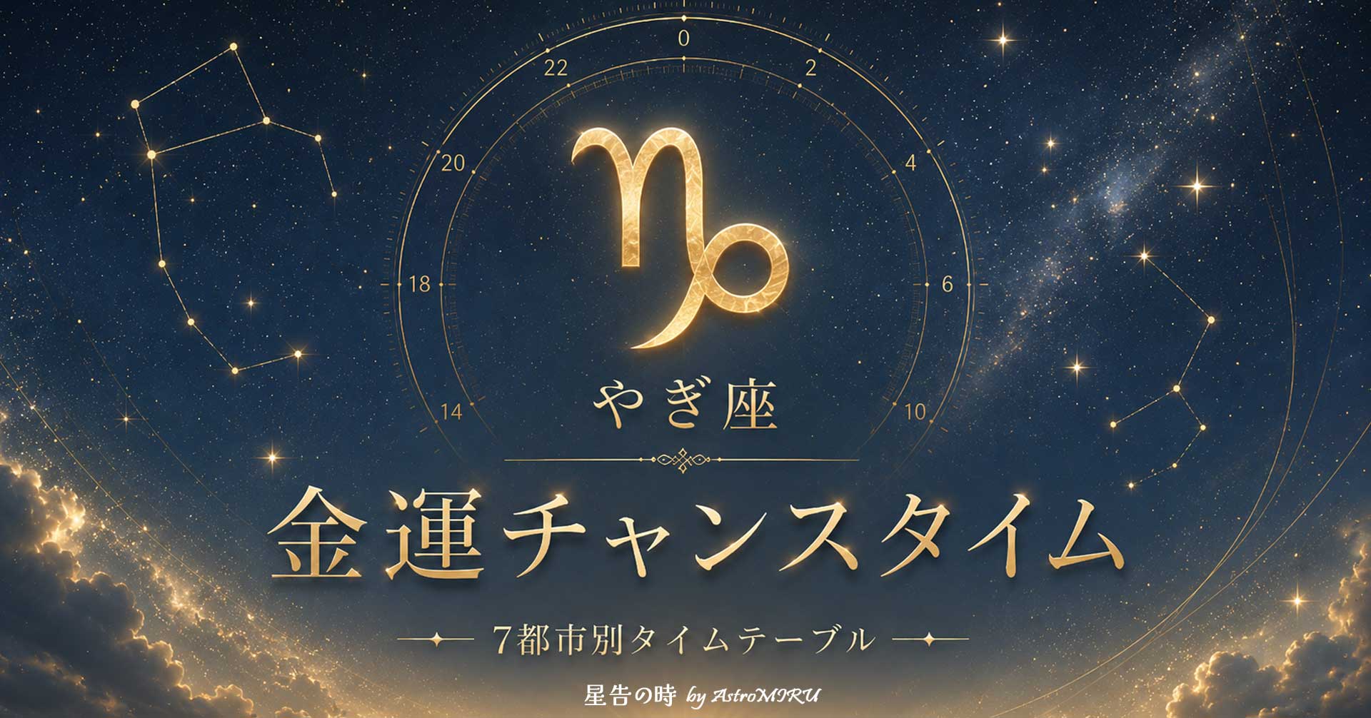 山羊座の金運チャンスタイムを表す星空と金色の光のイメージ