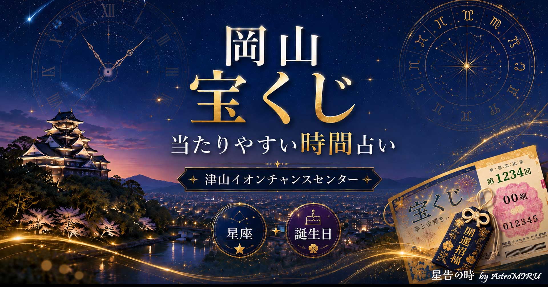 岡山の星空と運命の宝くじのイラスト