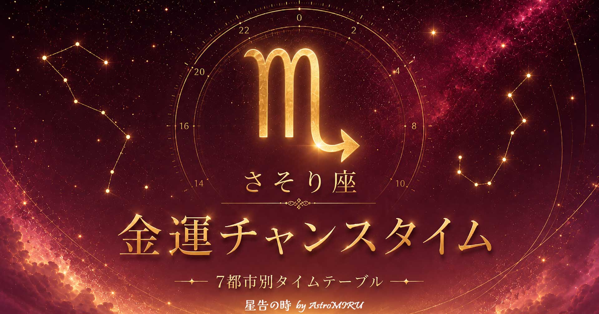 蠍座の金運チャンスタイムを表す星空と金色の光のイメージ