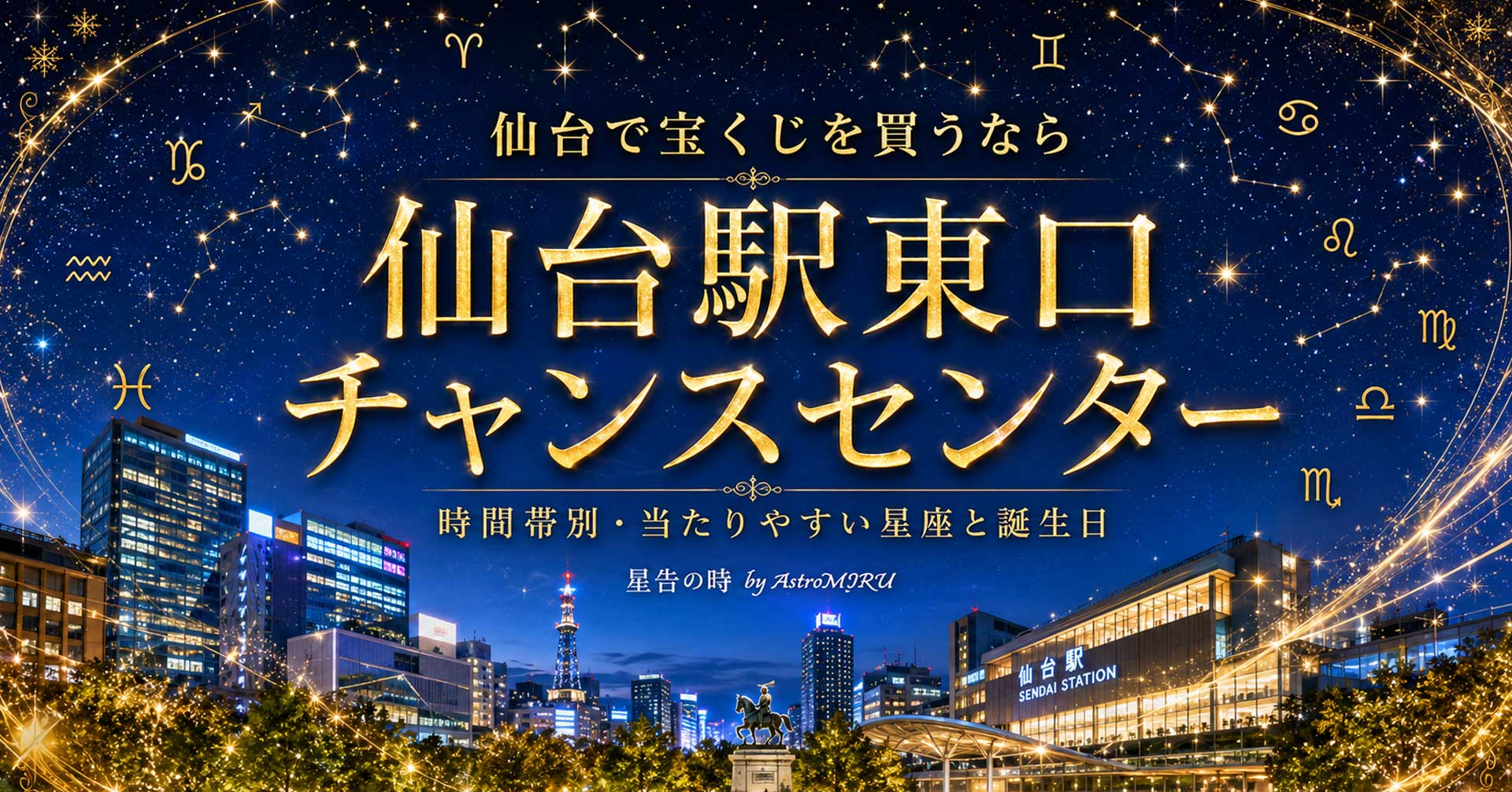 仙台駅東口チャンスセンターで宝くじを買う時間帯を星座と誕生日で占うイメージ画像