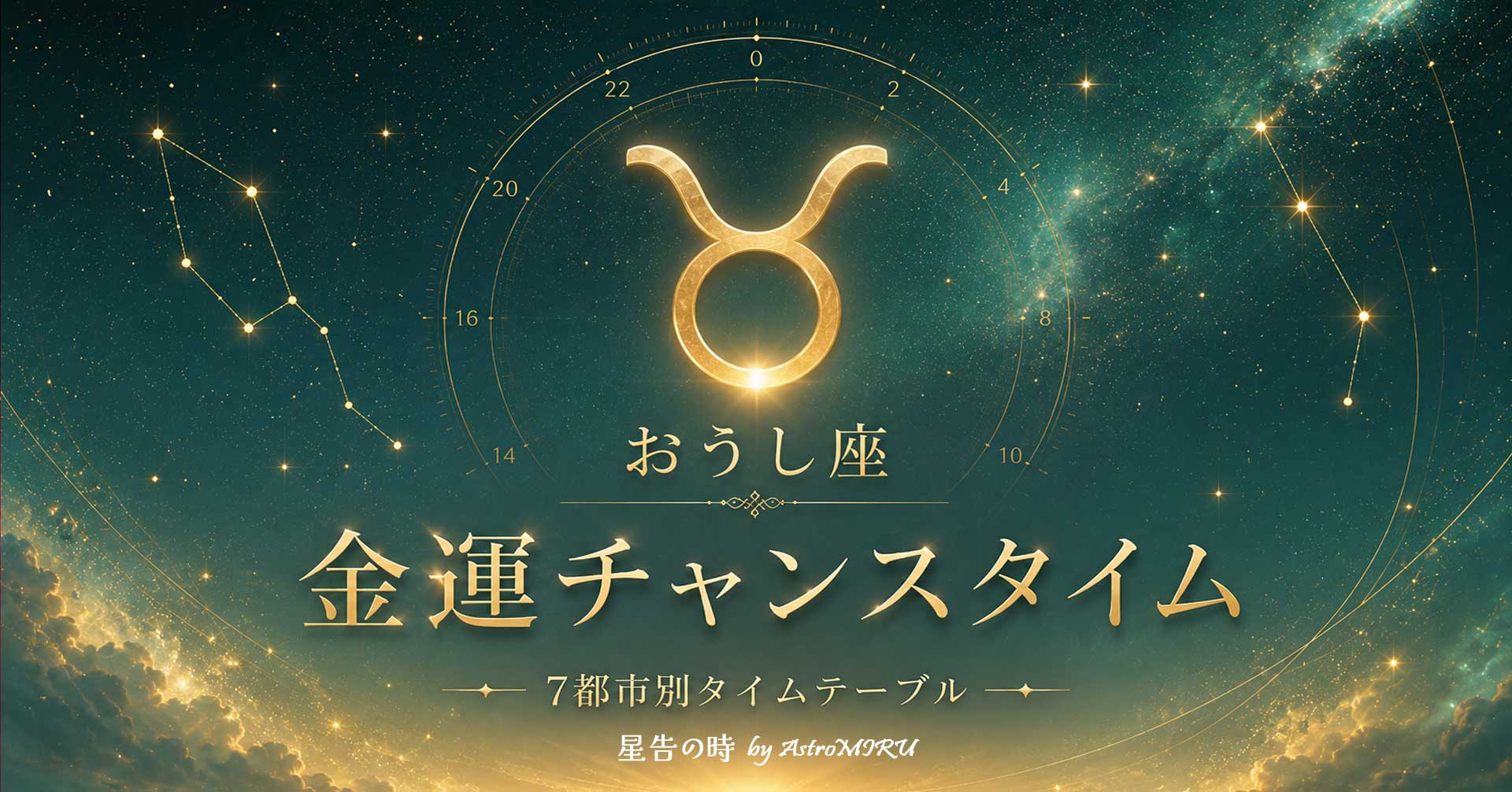 牡牛座の金運チャンスタイムを表す星空と金色の光のイメージ